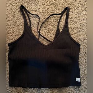 Vuori Ribbed Crop Top Longline Sports Bra Black Size XL NWOT